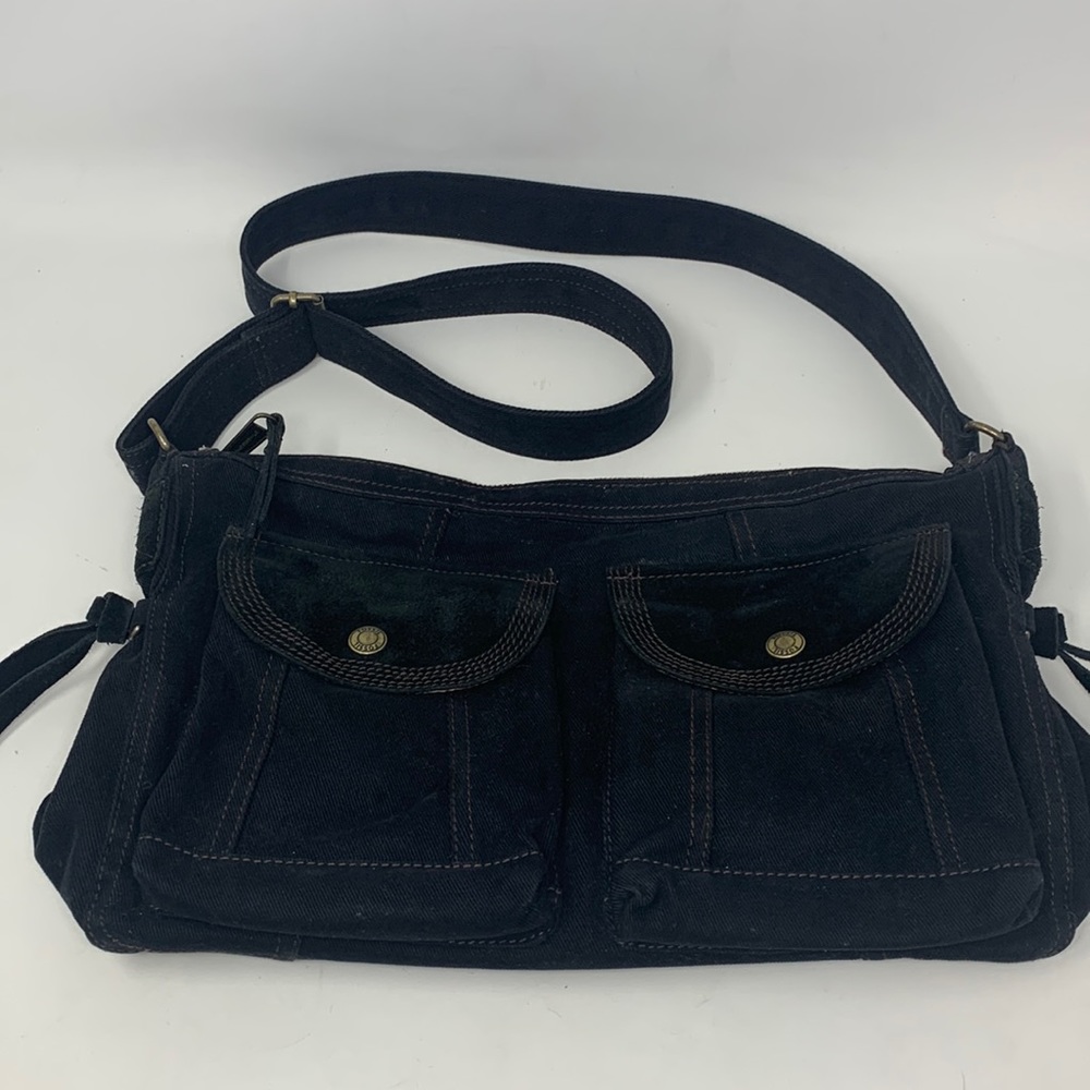 Fossil Black Canvas Crossbody Shoulder Bag